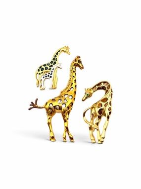 Vintage Giraffe Brooch Lot Bob Mackie Signed 3.5” + 2 Gold Tone Animal Pins